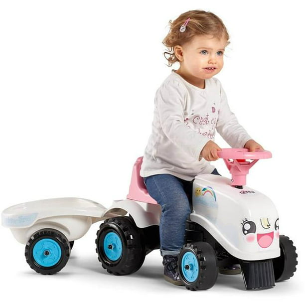 Falk Rainbow Farm Ride-On and Push-Along tractor with trailer and stickers ...